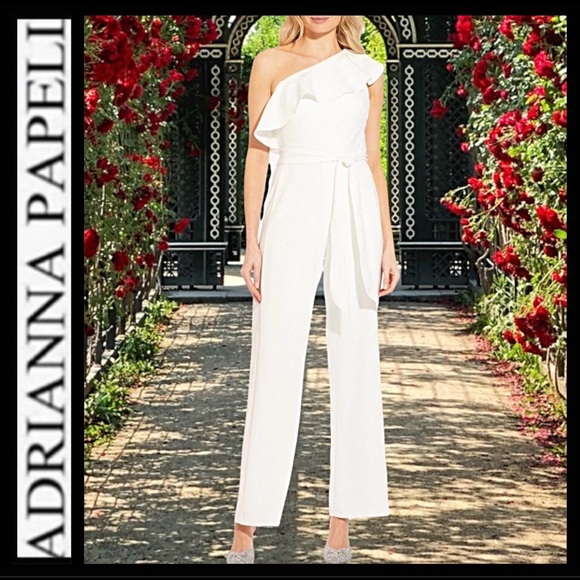 Adrianna Papell One Shoulder Ruffle Jumpsuit - Picture 1 of 13